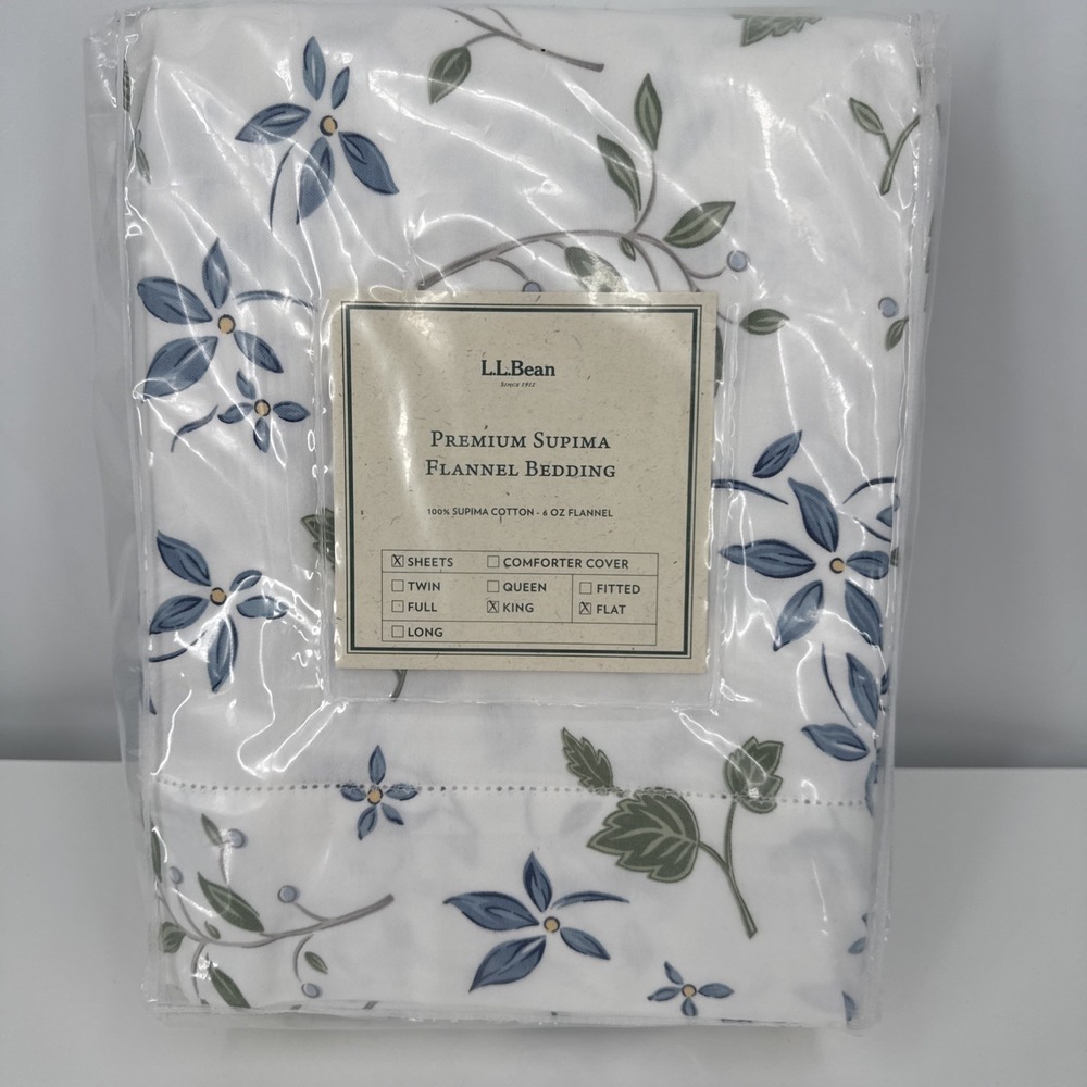 LL Bean Premium Supima Flannel Sheet King Size FLAT Sheet NEW Floral #265141
